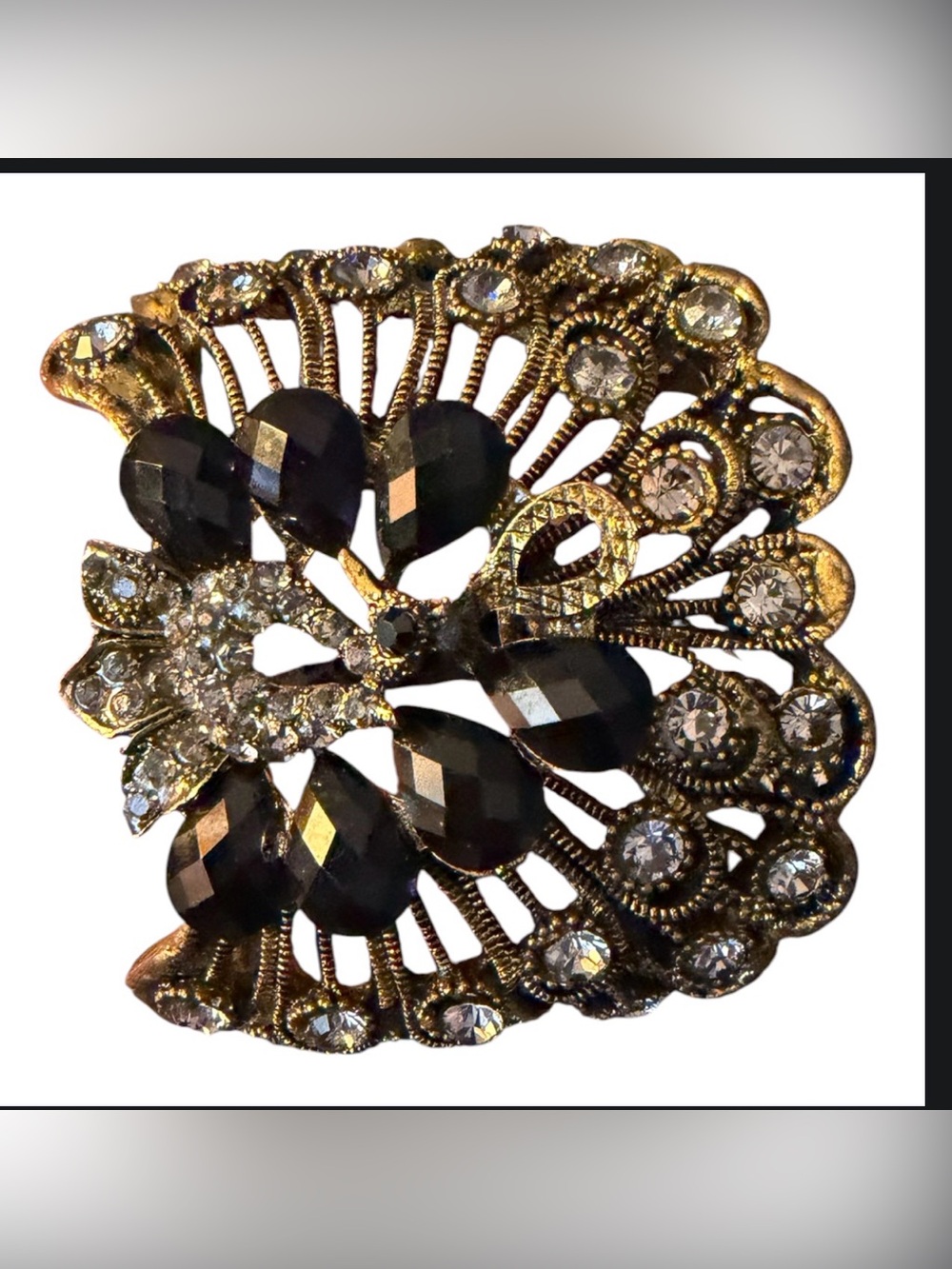 Vintage-Inspired Black and Gold Crystal Statement Bangle bracelet- Women Jewelry